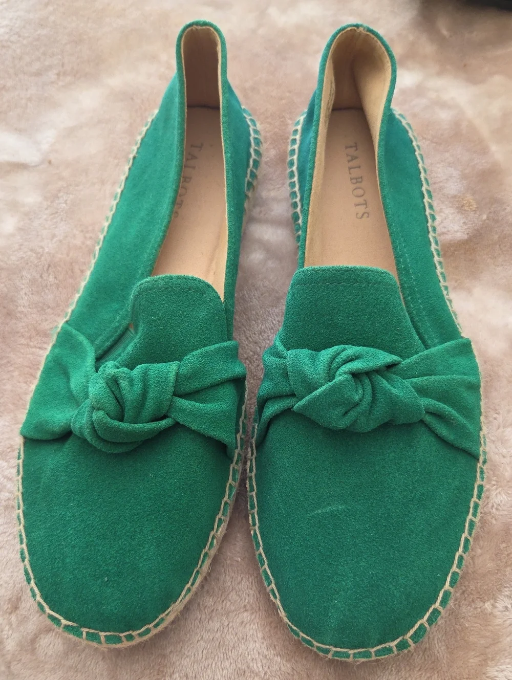 Nwot Talbots Emerald Green Suede Knot Espadrille Loafers